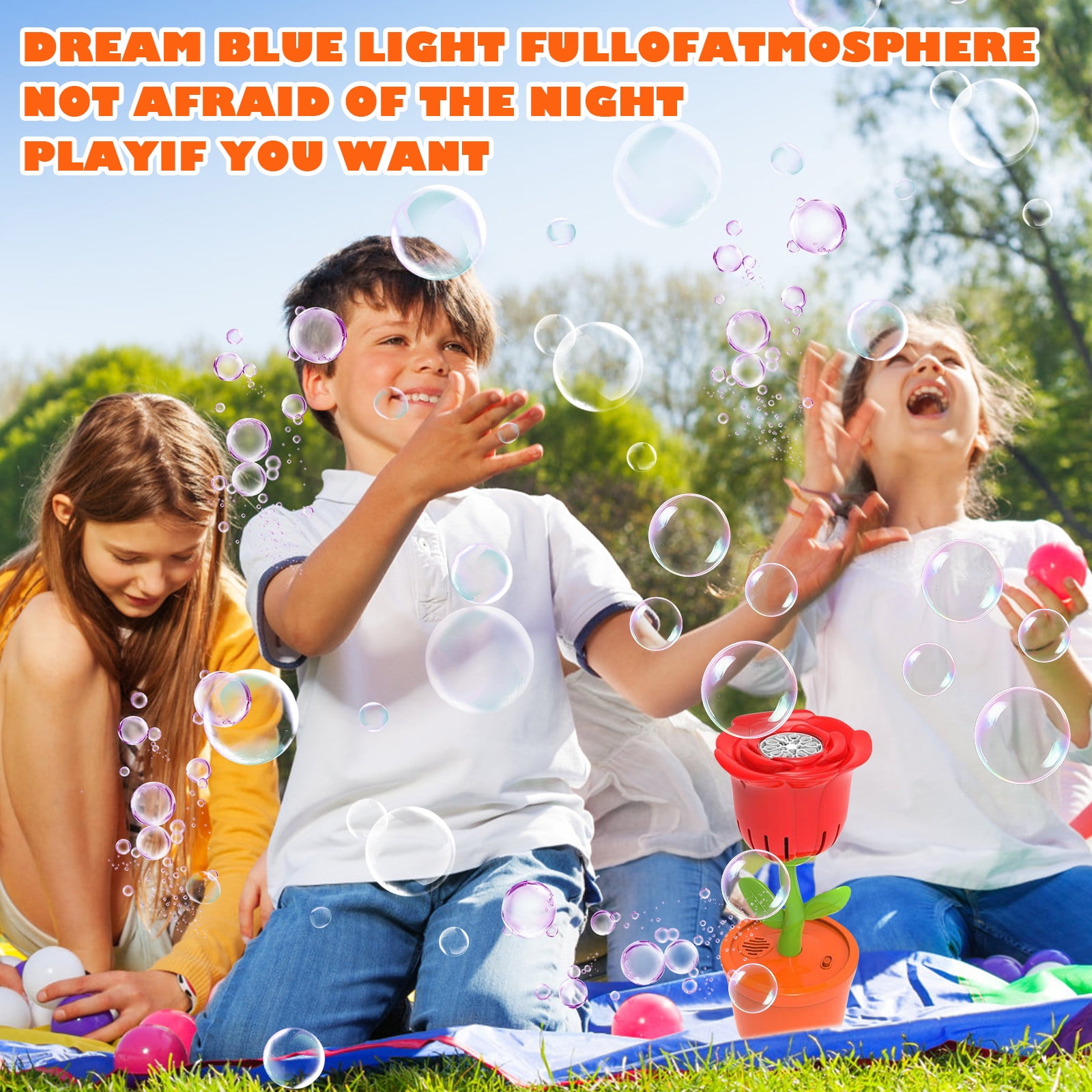 Flower Bubble Blower, Automatic Bubble Machine with Lights Music and 40ml Bubble Solution, Rechargeable Bubble Maker for Party Wedding Carnival Events (Pink)