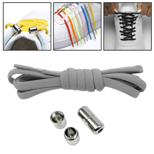 Elastic Shoelaces Stretch Lazy Shoelaces for Running Shoes Boots Mens Gray