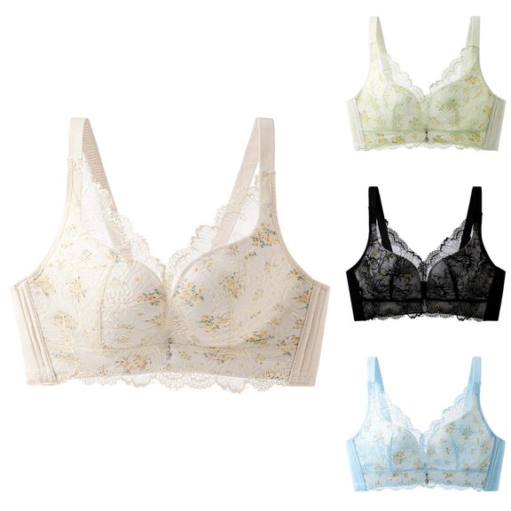 Gymayou Wire Free Minimizer Bra For Full Bust Women Thin Floral Lace Full Coverage Adjustment Bra Lace V Neck Adjustable Strap Plus Size Everyday Shaping Bra Beige 100