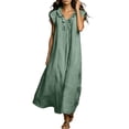 thumbnail image 4 of Nmnitkp Women's Ruffle V Neck Maxi Dress, Flutter Sleeveless Loose Linen Blend Dress with Pockets, Casual Summer Dress for Beach Vacation & Daily Wear Mint Green,XXL, 4 of 9
