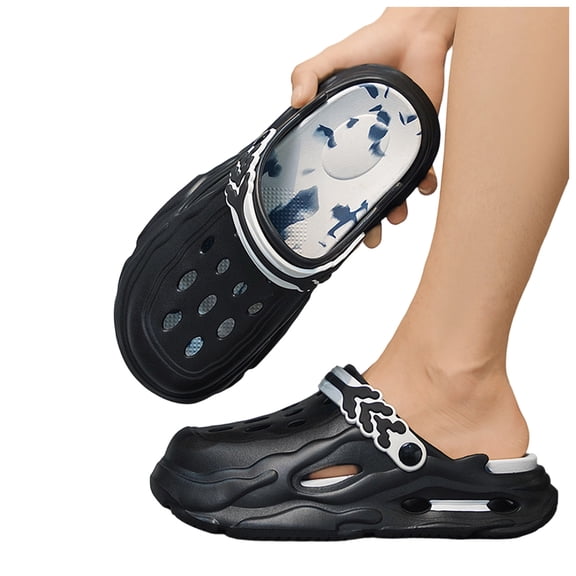 Rokment Chunky Platform Clogs for Women Men with Back Strap Hollow Breathable EVA Slip on Slide Sandals Cute Non-Slip Waterproof Outdoor Beach Pool Casual Garden Shoes Black Size 6