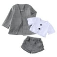 thumbnail image 1 of Seyurigaoka 3 Pcs Girl Shorts Suits, Long Sleeve Coat + Solid Color T-Shirt + Shorts Sets, 1 of 8