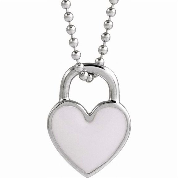 Sterling Silver 11.57 X 8.7 Polished White Enamel Heart Necklace