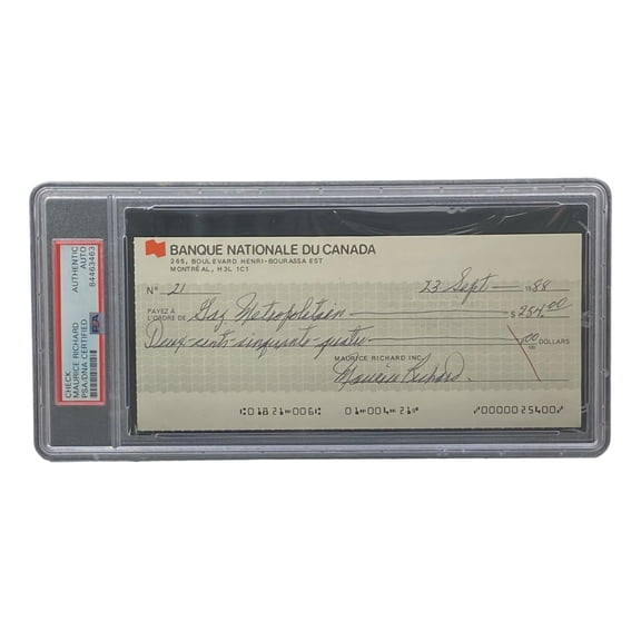 Maurice Richard Signed Montreal Canadiens Bank Check #21 PSA/DNA