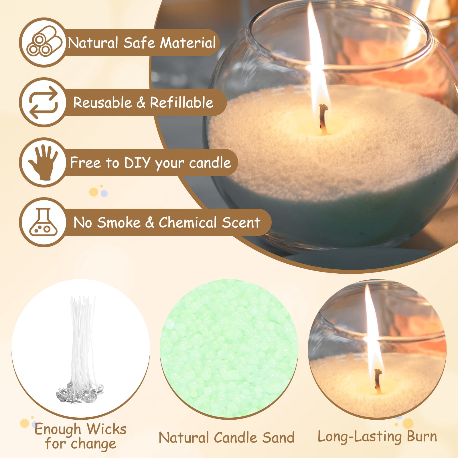 Pearled Sand Candles with 50 Pcs Wicks 21Oz / 600g Candle Beads Refillable Powder Sand Wax Making Kit for Thanksgiving Christmas Wedding Party DIY Home Crafts, Light Green