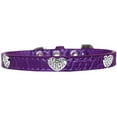 thumbnail image 1 of Croc Crystal Heart Dog Collar Purple Size 16, 1 of 1