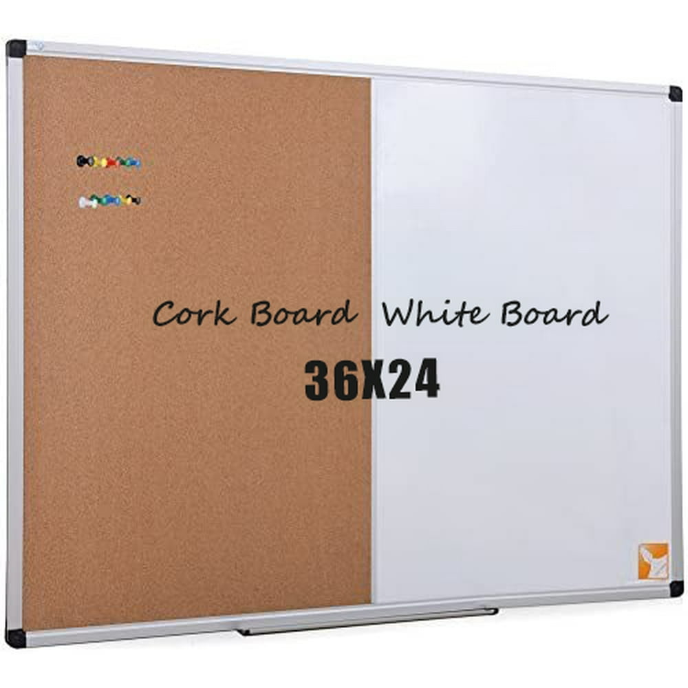 X Board Combination Whiteboard Bulletin Cork Board 36x24 Combo White