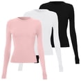 thumbnail image 3 of 2025 Womens 3 Piece Long Soft Long Sleeve Tee Shirts for Women Sleeve Shirts Basic Crop Cotton Blend Long Sleeve Tops Going Out Fall Womens Tee Shirts Fashion Layer Slim Fit Tops, 3 of 3