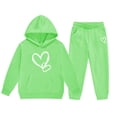 thumbnail image 4 of CPNG Teens Kids Unisex Boys Girls Sweatsuit 2 Piece Set Heart Print Sweatsuits Hoodie Sweatshirts and Sweatpants Set(Light Green,9-10 Years), 4 of 5