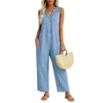 thumbnail image 4 of Womens cotton linen Jumpsuits One Piece Overalls Button Down Sleeveless Wide Legs Rompers Solid Color Casual Daily Jumpsuits with Pockets, 4 of 8