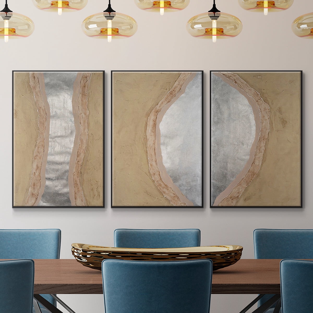 Silver Lake I - Framed Premium Gallery Wrapped Canvas L Frame 3 Piece Set - Ready to Hang