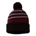 thumbnail image 5 of Stripe Pom Pom Cuff Acrylic Knit Beanie, Classic White/ Maroon/ Black, One Size, 5 of 6