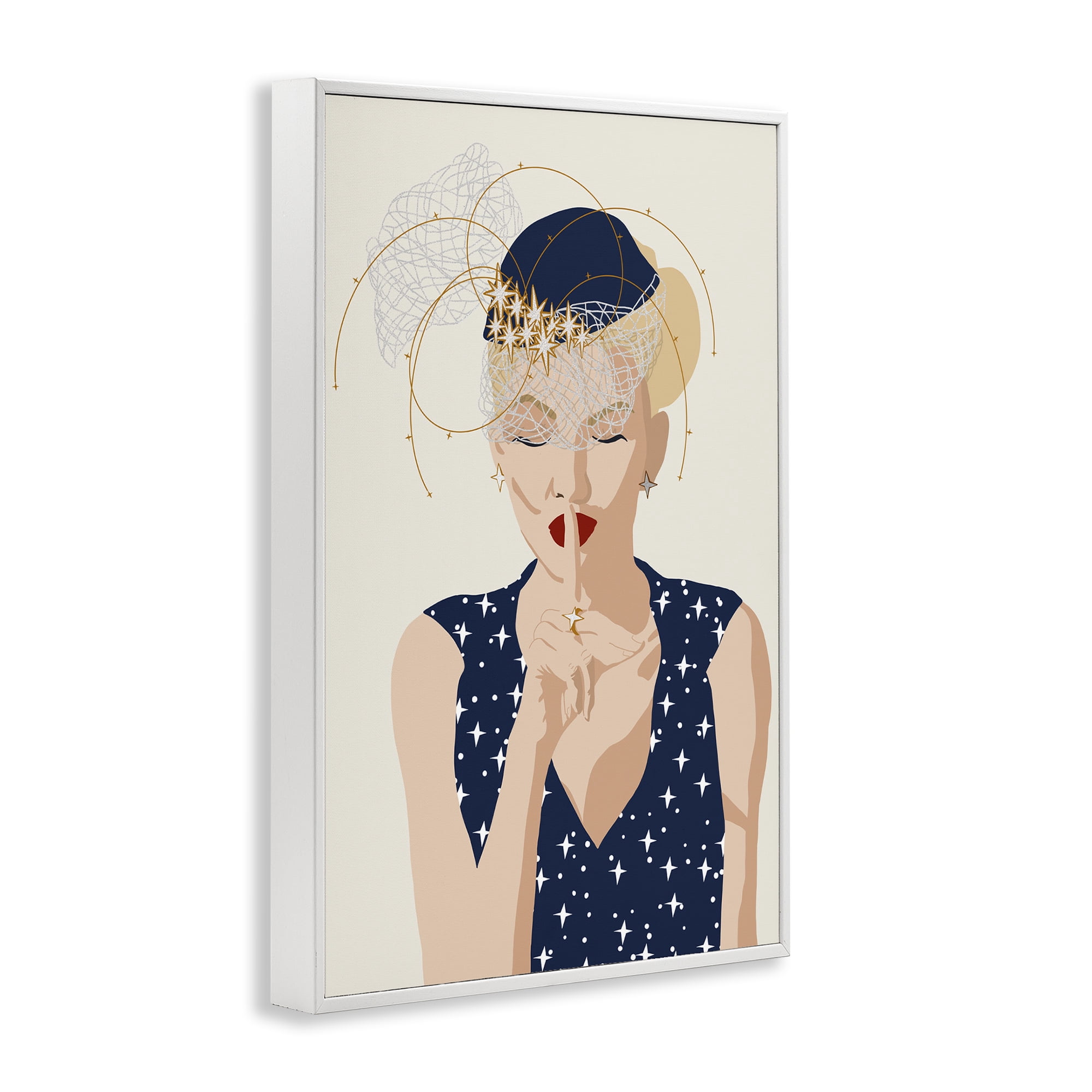 Stupell Industries Chic Fashionista Portrait Novelty Painting White Framed Art Print Wall Art, 12 x 18