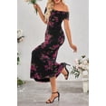 thumbnail image 3 of Vestido largo MEROKEETY para mujer con hombros descubiertos, estampado floral, negro, 3 of 7