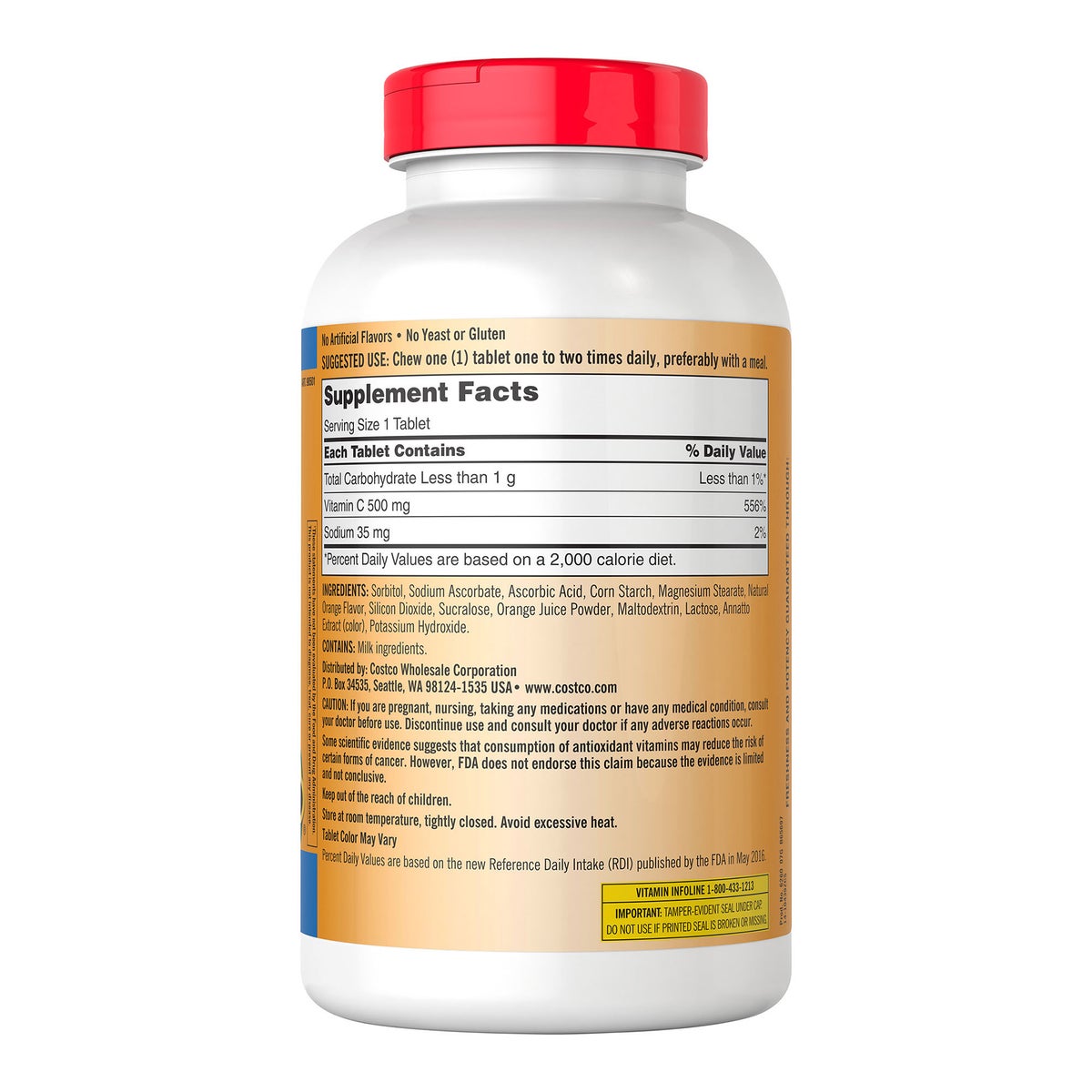 Kirkland Signature Chewable Vitamin C 500 mg., 500 Tablets 2PK