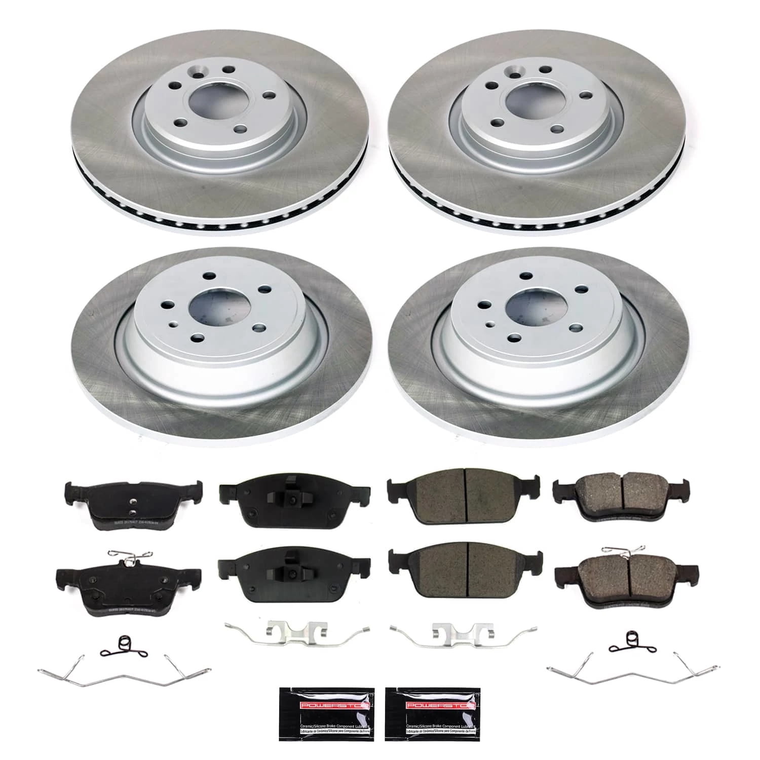 PowerStop Front and Rear Semi-Coated Rotor and Low-Dust Ceramic Brake Pad Kit SC7569