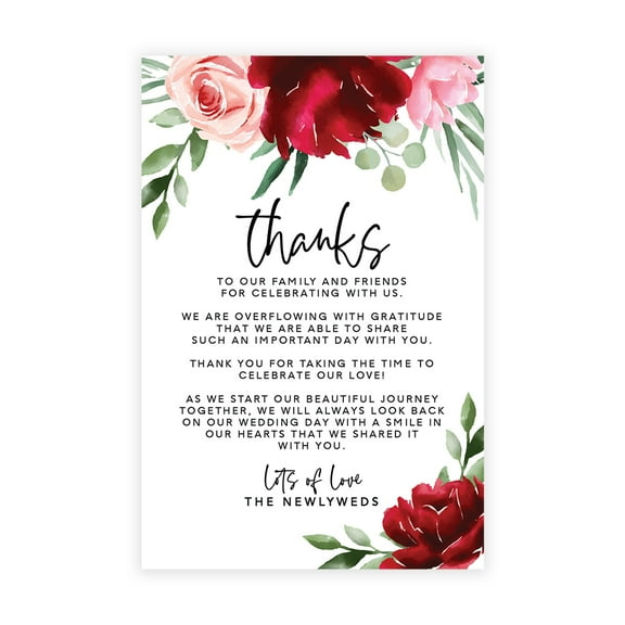 Koyal Wholesale Burgundy Blush Greenery Wedding Thank You Place Setting Cards for Table Reception, 56-Pack