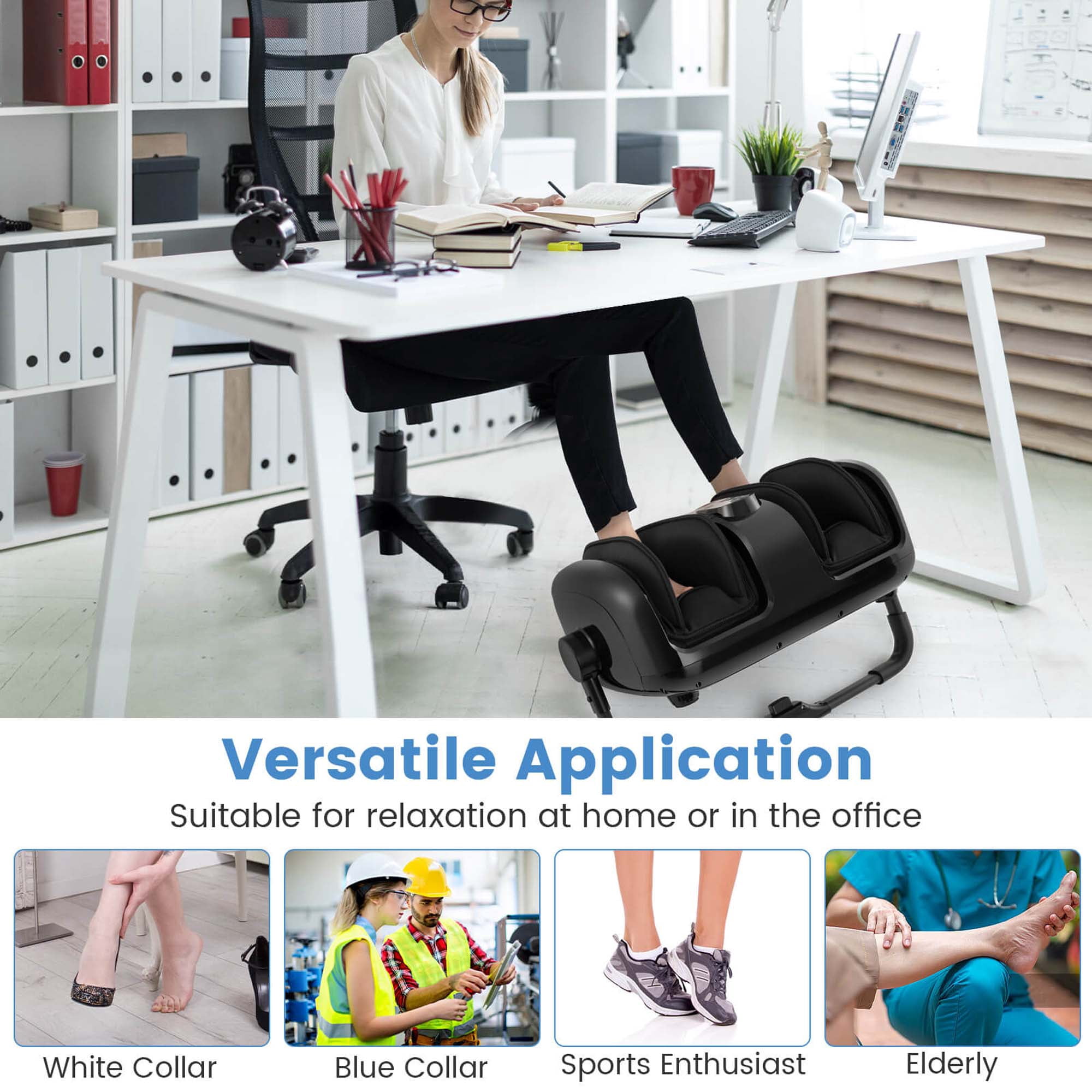 Costway Foot & Calf Massager Vibration Compression Electric Leg Massager Machine with Heat Black