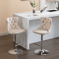 thumbnail image 2 of Tcbosik Modern Swivel Counter Height Barstools Set of 2, Velvet Upholstered Bar Stool with Button Tufted Back & Chrome Base, 24.8" - 33" Height Adjustable Island Chair for Dining Room, Beige & Silver, 2 of 11