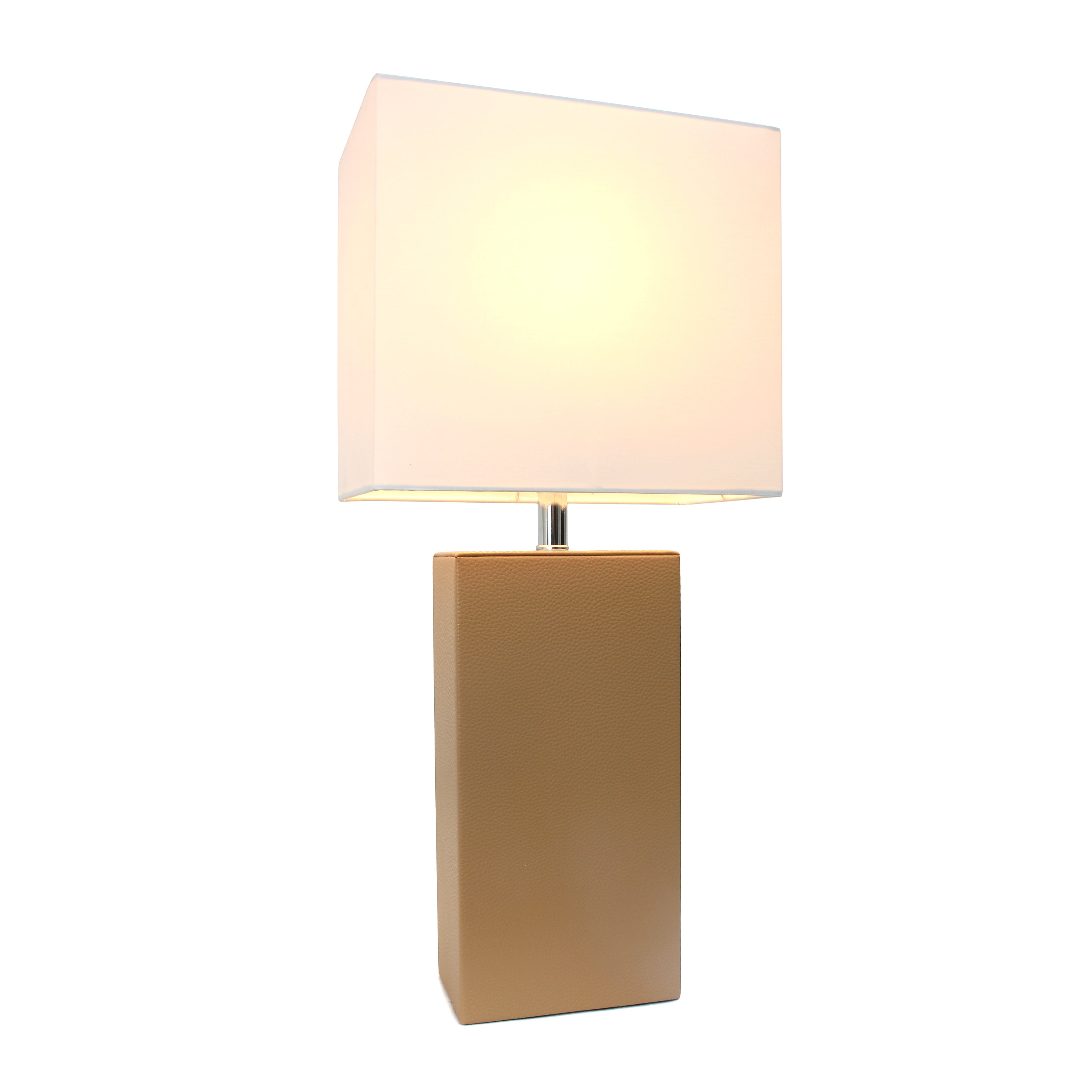 Lalia Home 21" Leather Modern Bedside Table Lamp with LED Bulb, Beige