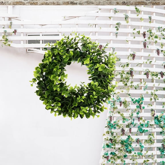 NIYANGLE Eucalyptus Wreath Pendant Green Plastic Home Decor for Wedding 1Pack