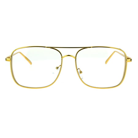 Retro Trend Mens Rectangular Side Visor Metal Aviator Clear Lens Glasses Yellow Gold