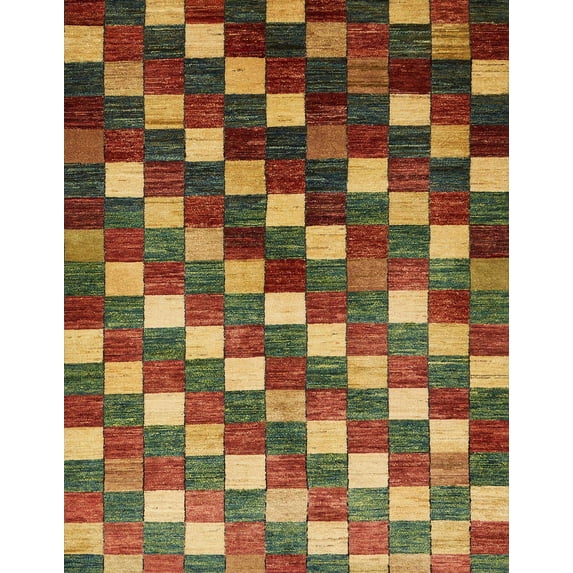 Ahgly Company Indoor Rectangle Abstract Saffron Red Checkered Area Rugs, 3' x 5'