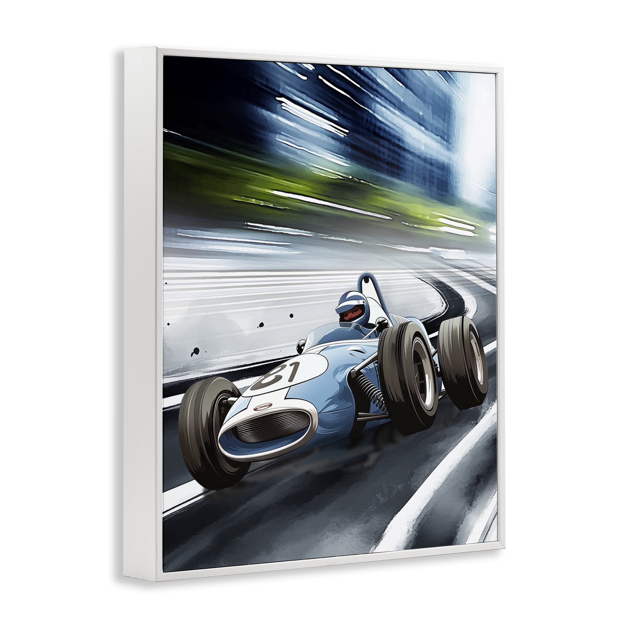 Stupell Industries Speeding Racecar Driver White Framed Giclee Art, design by Christine Simpson Art