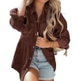 thumbnail image 2 of Women Long Sleeve Corduroy Peplum Shacket Jacket Button Down Babydoll Shirts Oversized Casual Blouses Tops, 2 of 6