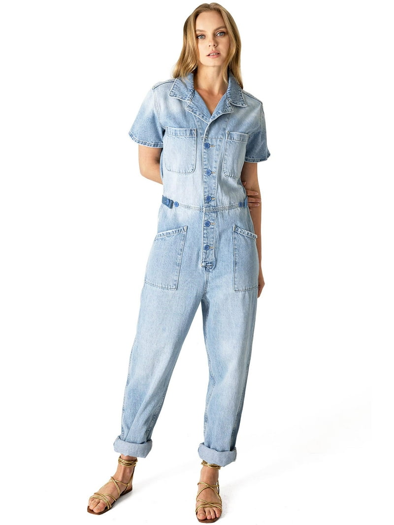 Saints & Hearts Womens Aviator Coverall Denim Jumpsuit (M, Light