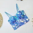 thumbnail image 7 of Mrat Women's Push up Wireless Bra Women's Corset Fishbone Bra Sequin Bead Hanging Strap Cropped Tops Party Clubwear S-290 Light Blue XL, 7 of 7