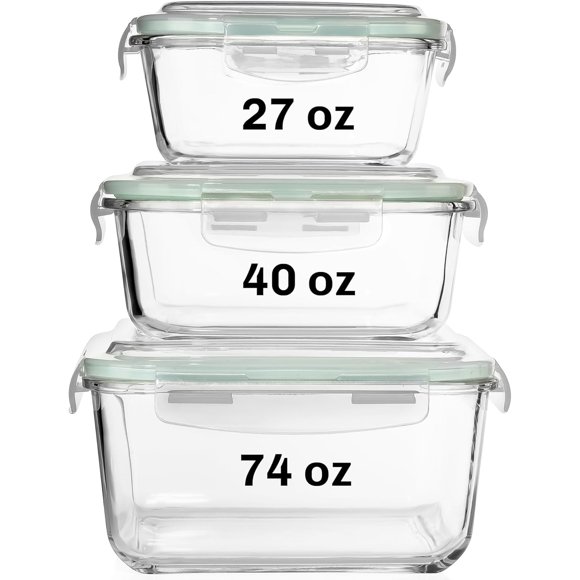 Contenedores de almacenamiento de alimentos Razab Square Glass de 6 piezas con tapas