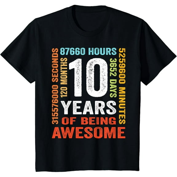 10 Years Old 10th Birthday Gift Vintage Retro 120 Months Boys T-Shirt