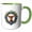 Green/White, variant on 3drose, Emma the Longhorn Surrounded by a Wreath of Lupins, 11oz Two-tone Red Mug
