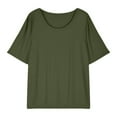 thumbnail image 5 of ZQGJB Plus Size Womens Summer T-Shirts Casual Solid Color Puff Short Sleeve Crewneck Basic Workout Tees Shirt Tops Loose Fit Cotton Blouse Army Green XL, 5 of 8
