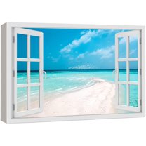 wall26 Canvas Print Wall Art Window View White Sand Trail Ocean Beach Island Wilderness Nature Photography Realism Scenic Landscape Colorful Multicolor for Living Room, Bedroom, Office - 32"x48&