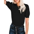 thumbnail image 6 of Yesfashion Womens Puff Short Sleeve Sweater Tops Crewneck Basic Knit Solid Pullover Blouse, 6 of 6