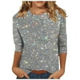 thumbnail image 2 of Women's Sequin 3/4 Sleeve Shirts,Womens 3/4 Sleeve Sparkly Shirts Casual Crewneck Spring Summer Shimmer Glitter Tops 2024 Trendy Ladies Going out Party Blouses, 2 of 5