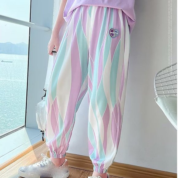 Odeerbi 4-14 Años Niños Niñas Seda Hielo Pantalones de Chándal Gradiente Workout Athletic Sports Jogger Pantalones Cropped Pantalones Verano Transpirable Loose Joggers