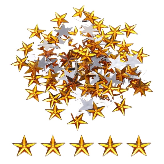 Uxcell 100Pcs Acrylic Star Rhinestone 0.55"x0.55" Flat Back Plastic Gems Jewelry Stickers Gold