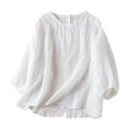 thumbnail image 1 of Penkiiy Chemises en Coton et Lin à Manches Courtes pour Femmes Été Col Rond Ample Décontracté Boho Blouse Vintage Brodée L Blanc, 1 of 5