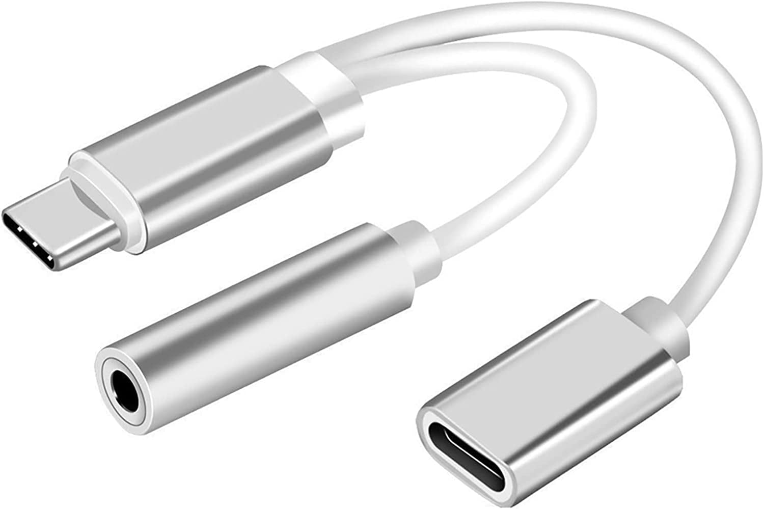 Type C to TypeC & 3.5mm Headphone and Charger Adapter, 2 in 1 USB C to