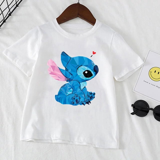 Kids Stitch Disney T-shirts Boys Girls Clothes White Short Sleeved Printed T Shirt 1-12 Years Old Children Clothing120-(6-8T) Gao Jinjia LED