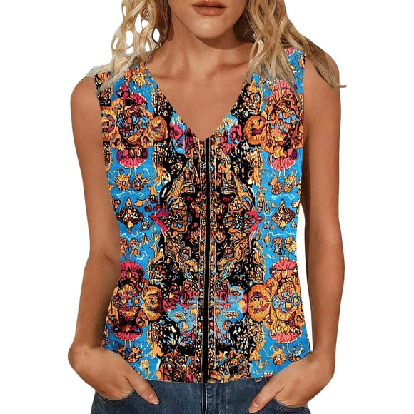 Staron Women's Spring Summer Tops Sleeveless V Neck Casual Striped Print Blouse Fashion Vacation Party Tank Top, Light Blue XL