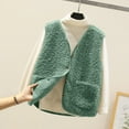 thumbnail image 4 of RMGVDSD Womens Vest Casual Sleeveless Cardigans V Neck Plush Warm Casual Cute Warm Vest Top Solid Color Fashion Pullover Sweater Tops /Green, 4 of 5