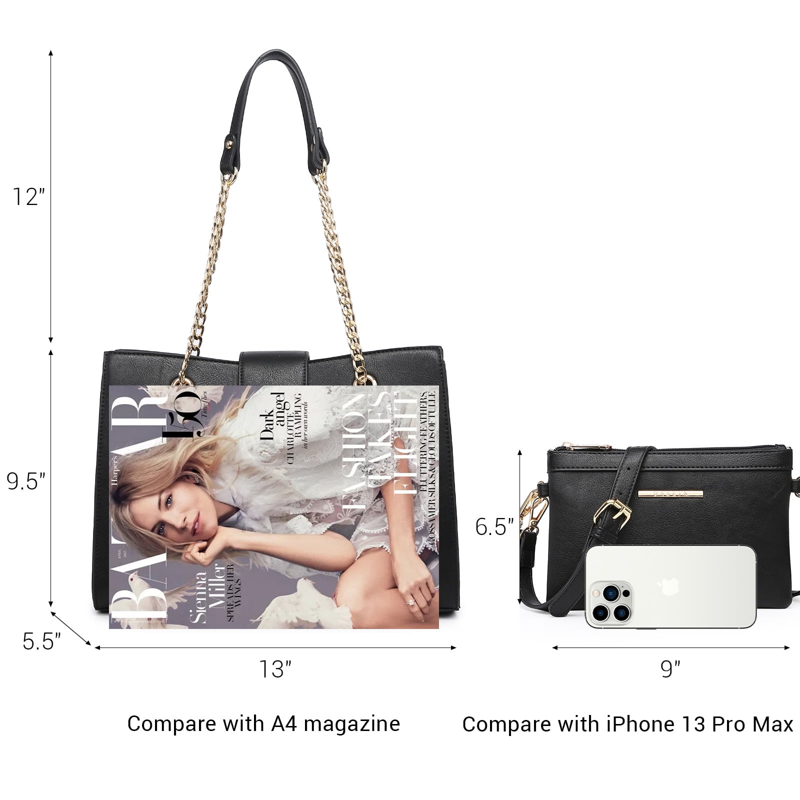 Dasein Hobo Handbag Vegan Leather Tote Chain Shoulder Purse for Women Satchel Bag With Matching Clutch