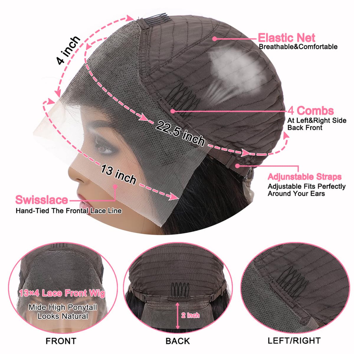 Straight Human Hair Pre Plucked, 180 Density 13x4 HD Transparent Lace Front Wigs, Glueless Wig with Baby Hair, Brazilian Natural Color 20&nbsp;Inch