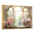 thumbnail image 2 of Designart "Gazing through Country Window at Pink Blossoms V" Floral Framed Wall Art - Traditional Pink Window Living Room Framed Canvas Art, 2 of 6