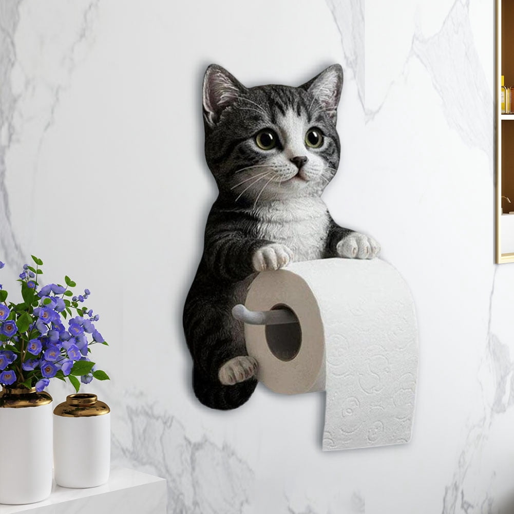 CARRFA Funny 3D Cat Toilet Roll Holder, Creative Cat Sculpture Paper Holder, Decorative Towel & Tissue Wall Mount for Bathroom Kitchen Decor Gifts for Cat Lovers