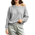 thumbnail image 4 of Nugftut Sweatshirts for Women Off Shoulder Fleece Crewneck Casual Long Sleeve Shirts Loose Fit Tops, 4 of 8